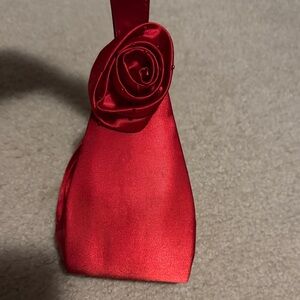 Elegant red satin clutch bag with Rose Details